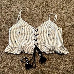 Lace Up Tank Top with Ruffle Bottom - American Eagle Outfitters